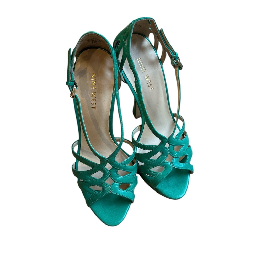 Nine West, teal strappy high heels, size 5, worn once